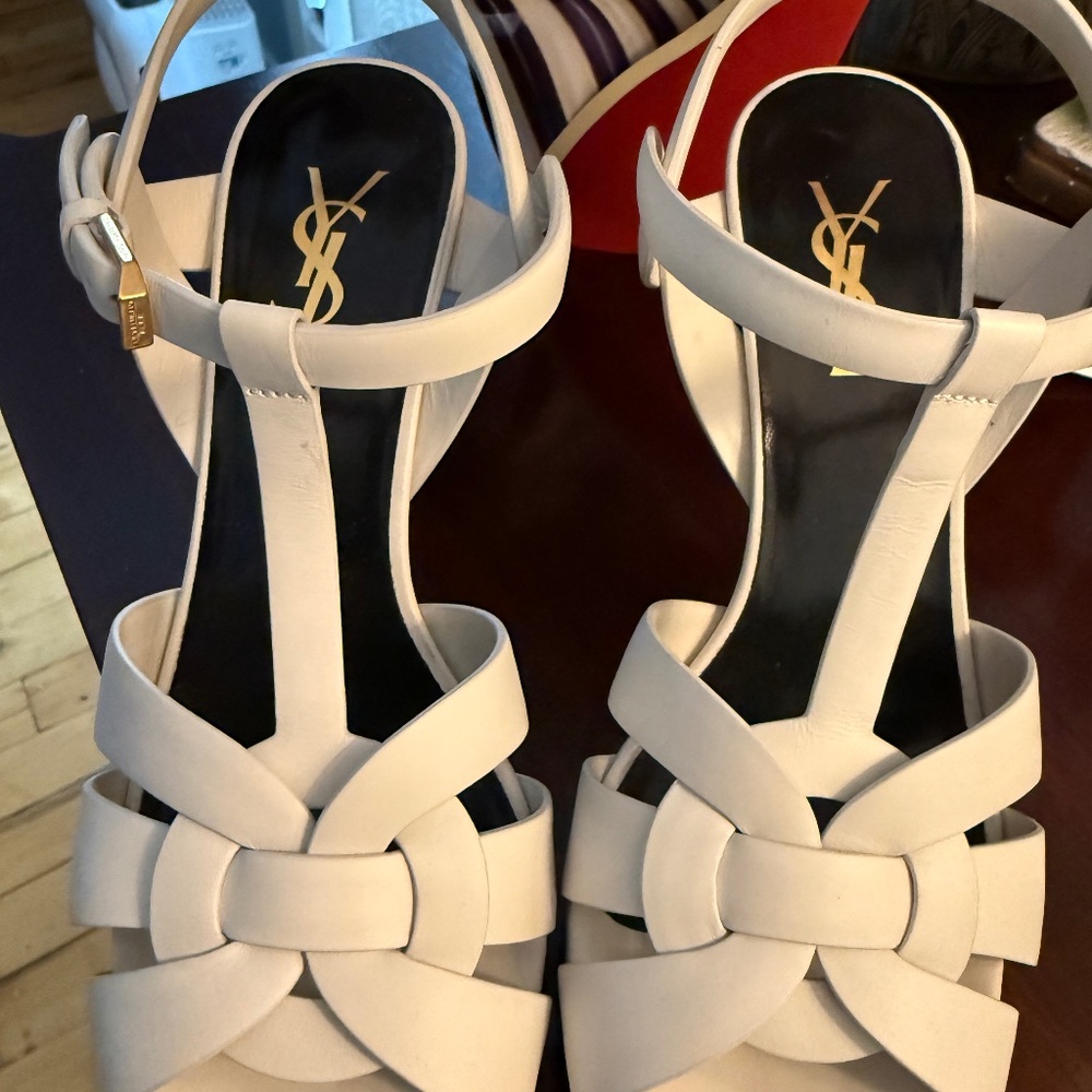 YSL Tribute 75 White Platform Shoes